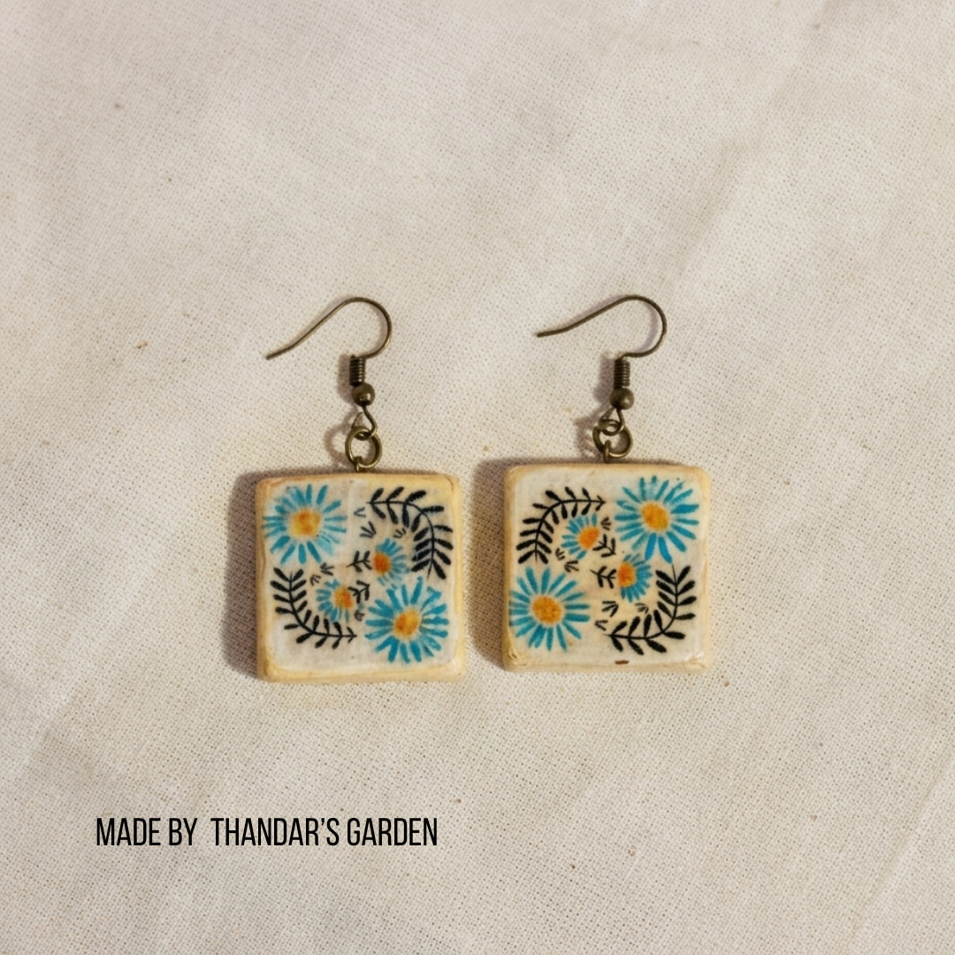 Blue Daisy Tile Earring