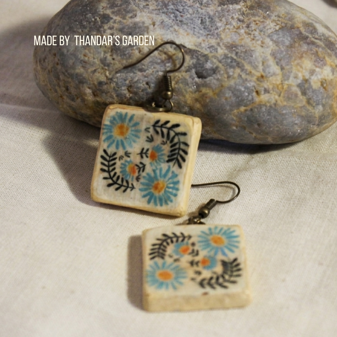 Blue Daisy Tile Earring
