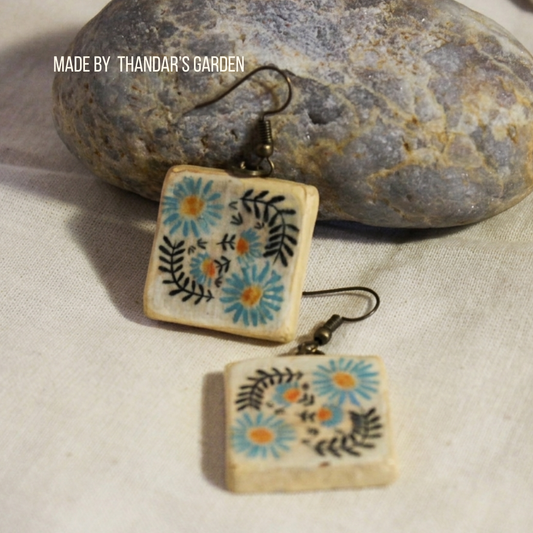 Blue Daisy Tile Earring