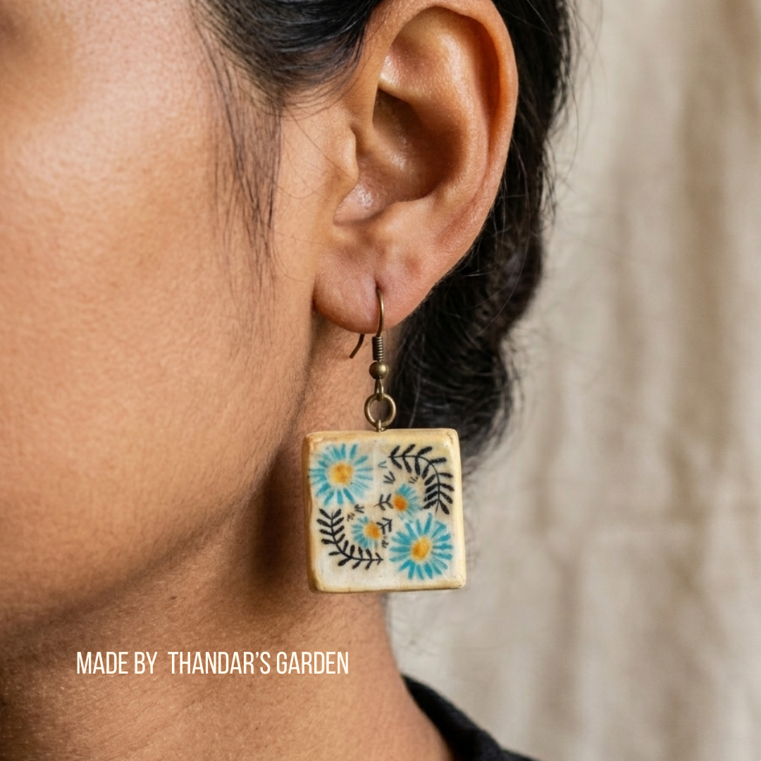 Blue Daisy Tile Earring